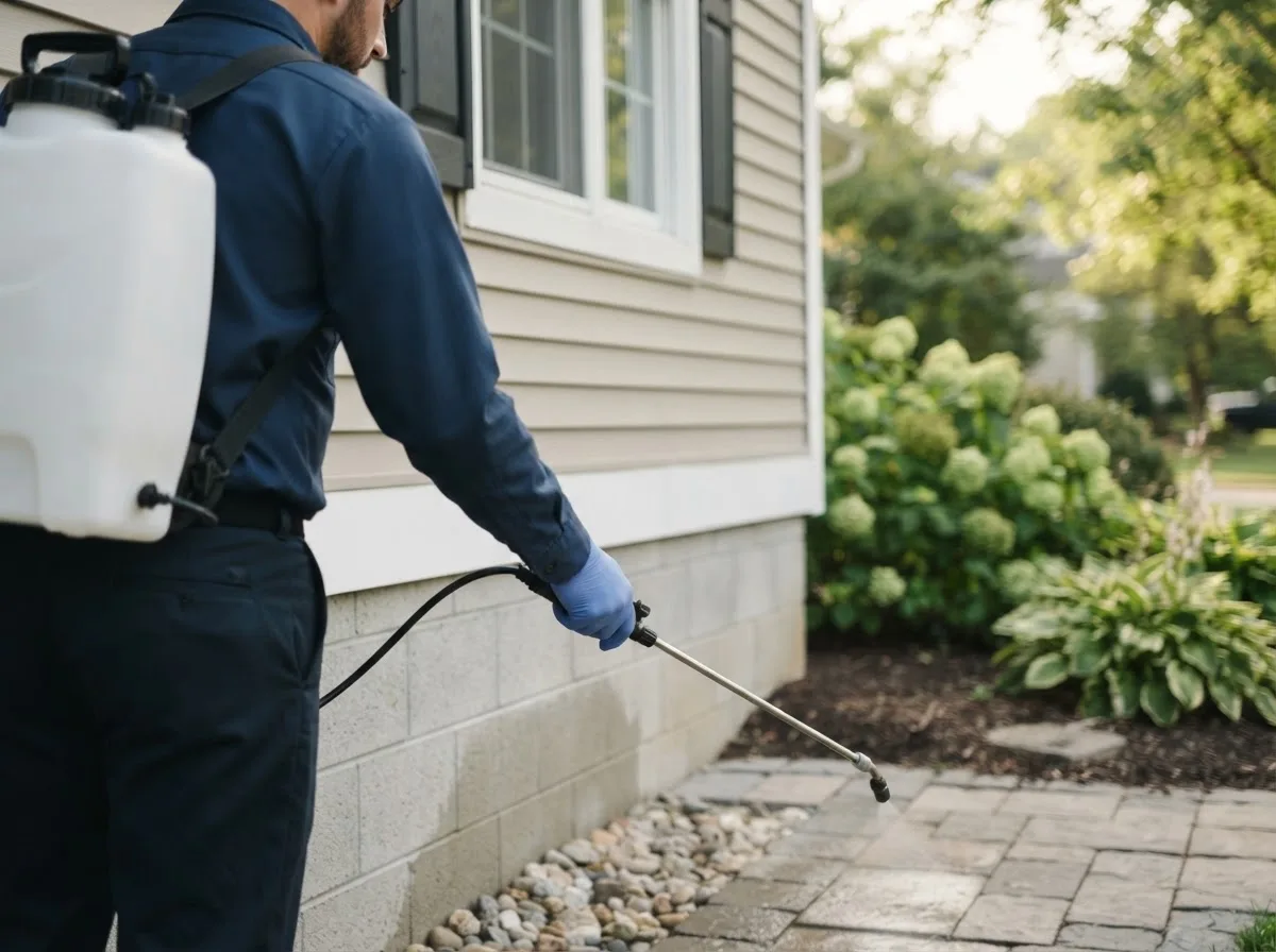 Pest control technician inspecting a home in North Bend, OR